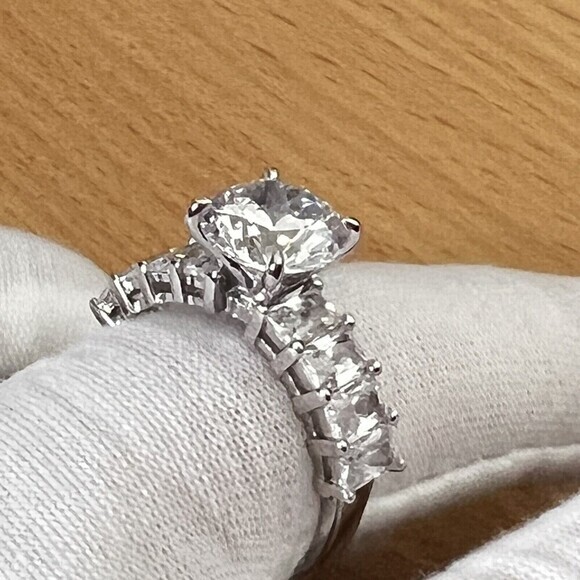925‎ Sterling Silver | CZ Luxury Solitaire Ring Women's Size 8 Rhodium Finish - Picture 12 of 17